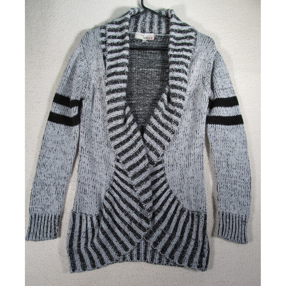 I'm In Love With Derek‎ Women's Sweater Cardigan Gray Black Stripe Size Med